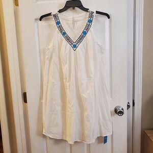 CUPSHE sz L Floral Embroidered white VNeck slvless Dress Beach Resort Casual NWT